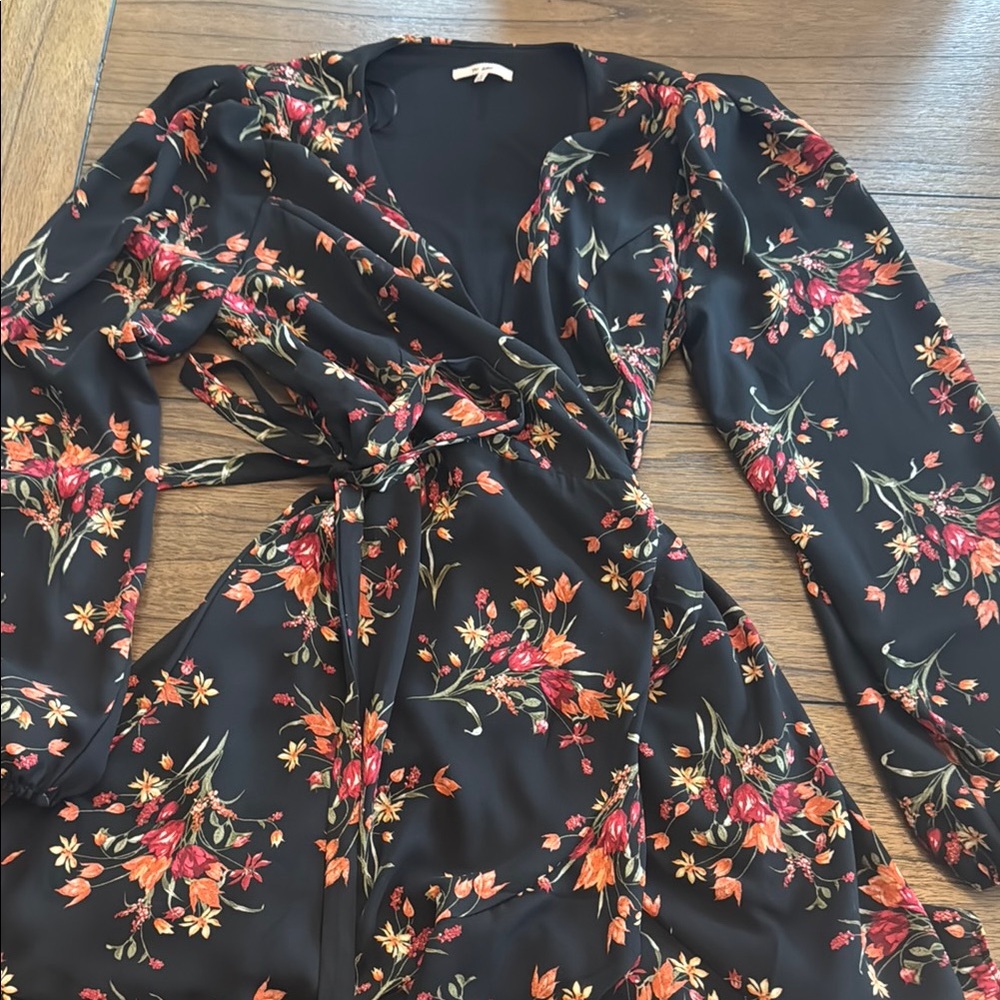 Floral Wrap Dress in Black and Red
